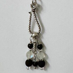 Necklace handmade 3 tier dangle silver tone black & clear glass/beads OOAK
